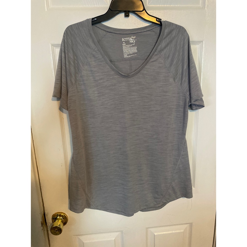 Terra & Sky Womens 0X 14W Gray Space Dye V-Neck Short Sleeve Active T-Shirt
